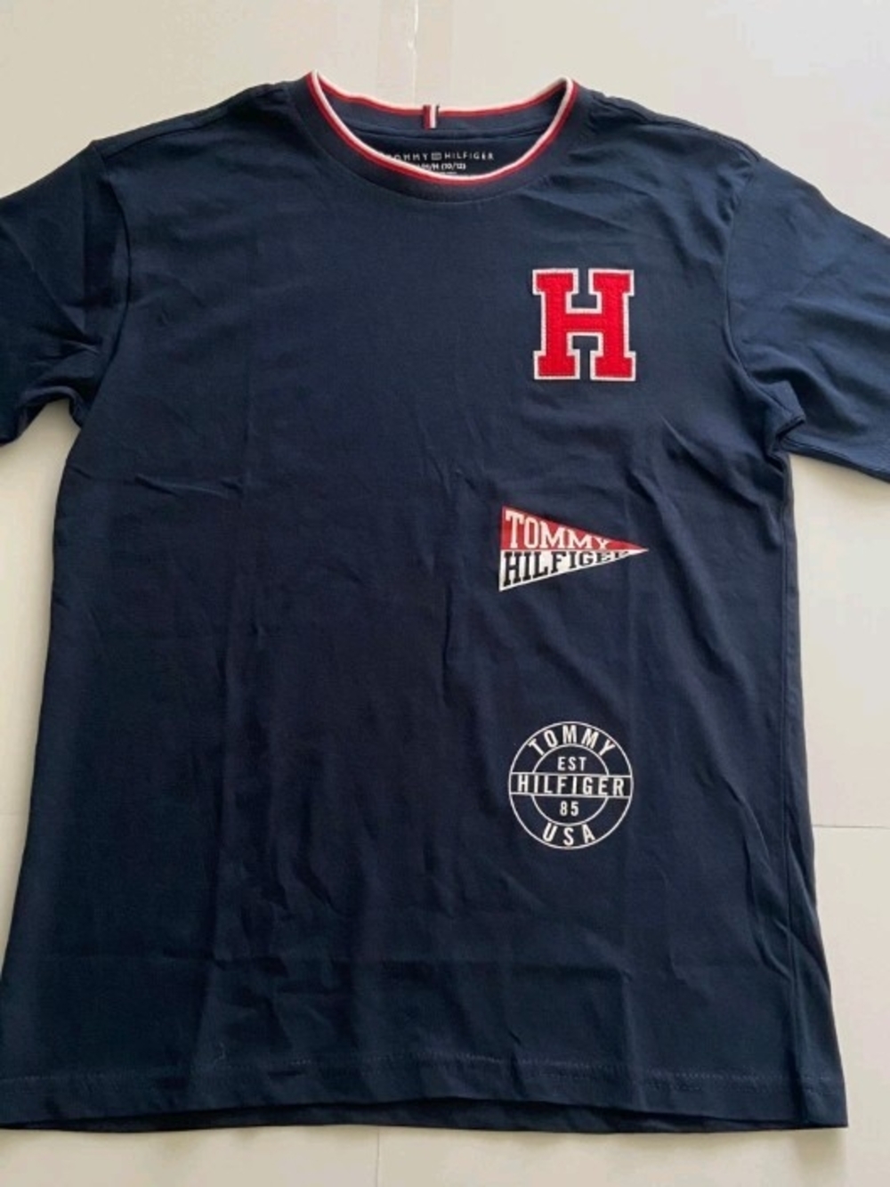 Tommy Hilfiger - Boys Navy Short Sleeve Tee with Red-Trim Neck